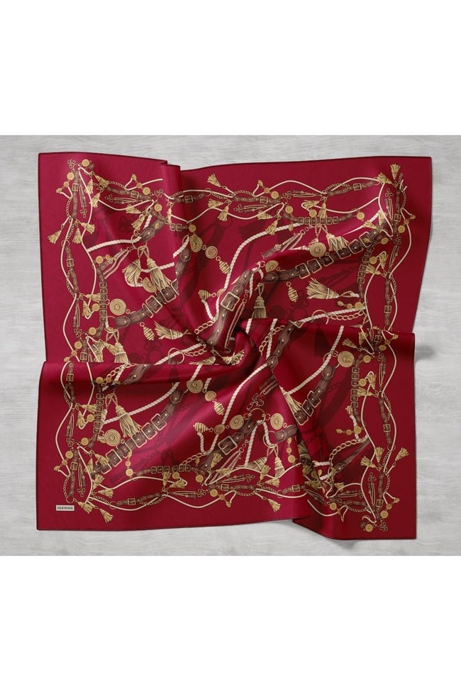 Silk Home Tivil İpek Eşarp 11530 - 05 Kırmızı - Gold  Kemer Desen