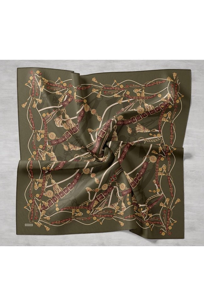 Silk Home Tivil İpek Eşarp 11530 - 08 Haki - Gold  Zincir Desen