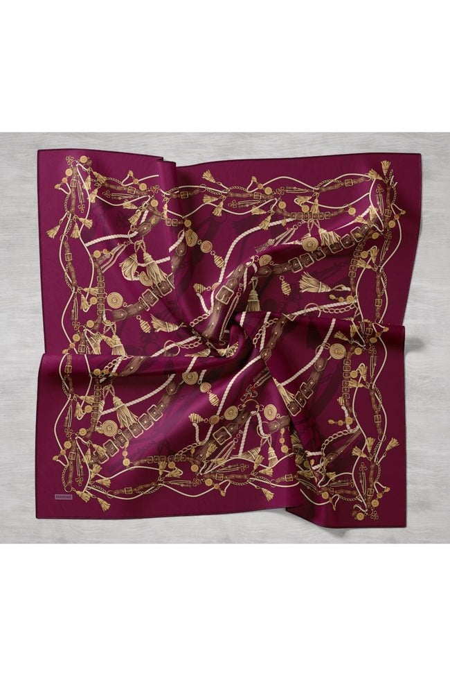 Silk Home Tivil İpek Eşarp 11530 - 12 Bordo - Gold  Zincir Desen