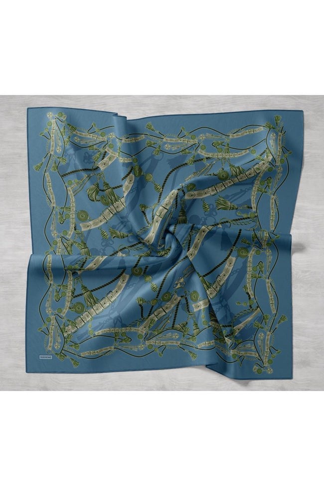Silk Home Tivil İpek Eşarp 11530 - 17 İndigo - Yeşil  Kemer Desen