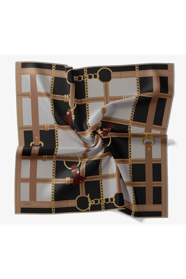 Silk Home Tivil İpek Eşarp 11533 - 01 Siyah - Gri  Zincir Desen