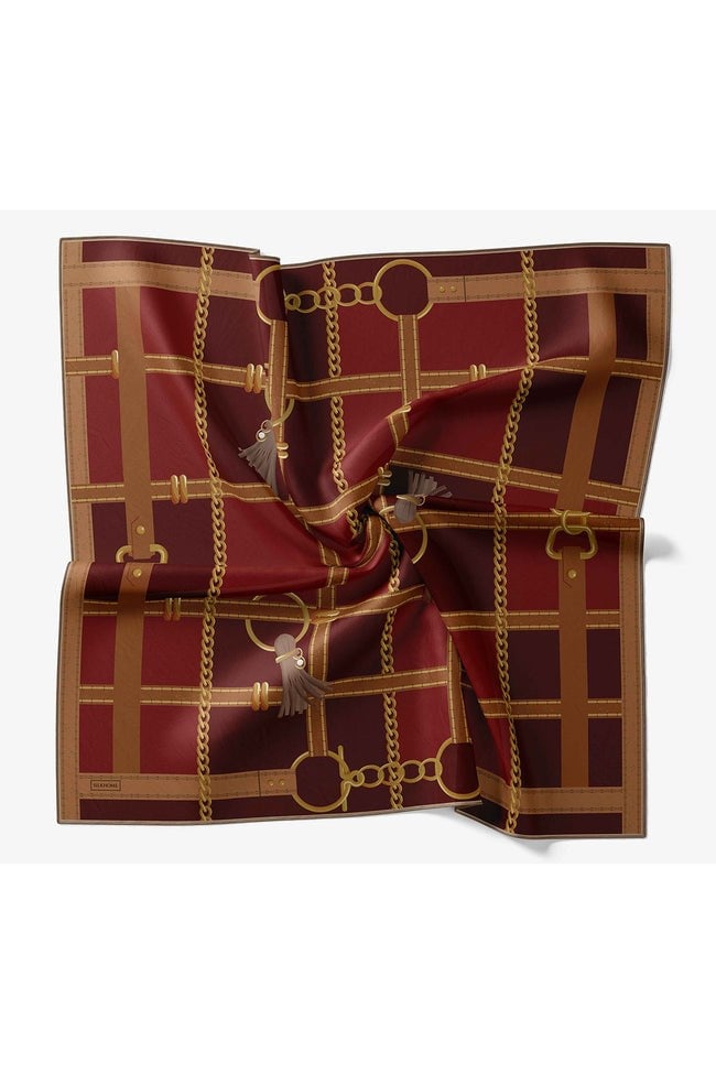 Silk Home Tivil İpek Eşarp 11533 - 02 Bordo - Taba  Zincir Desen