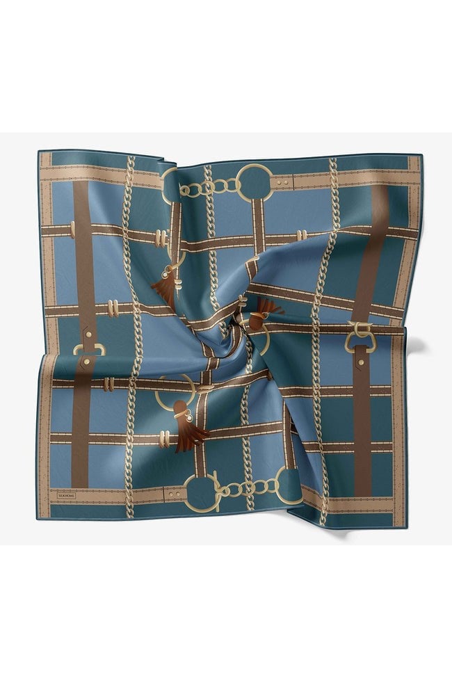 Silk Home Tivil İpek Eşarp 11533 - 06 Turkuaz - İndigo  Zincir Desen