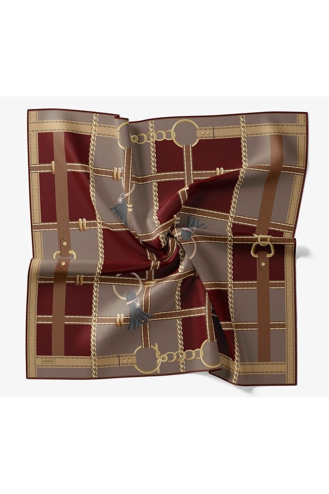 Silk Home Tivil İpek Eşarp 11533 - 16 Bordo - Taba Zincir Desen