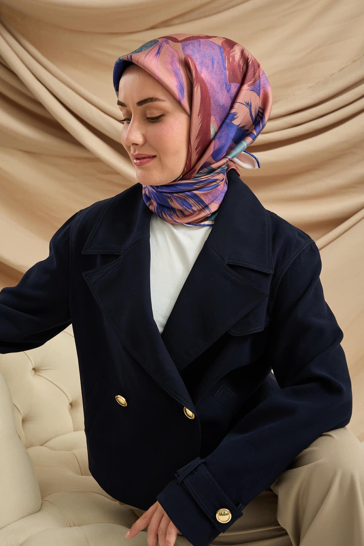 Silk Home Tivil İpek Eşarp IST 11480 - 75 Sax Mavisi Çiçekli Desen