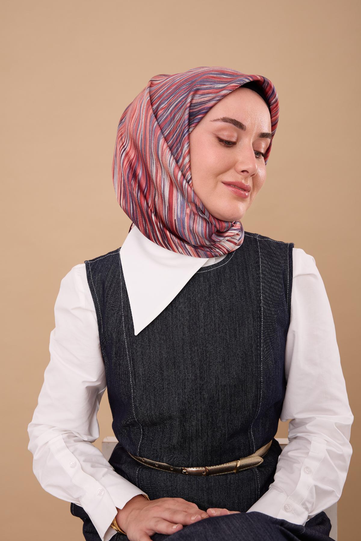 Silk Home Tivil İpek Eşarp IST 11484 - 44 Bordo Çizgili Desen