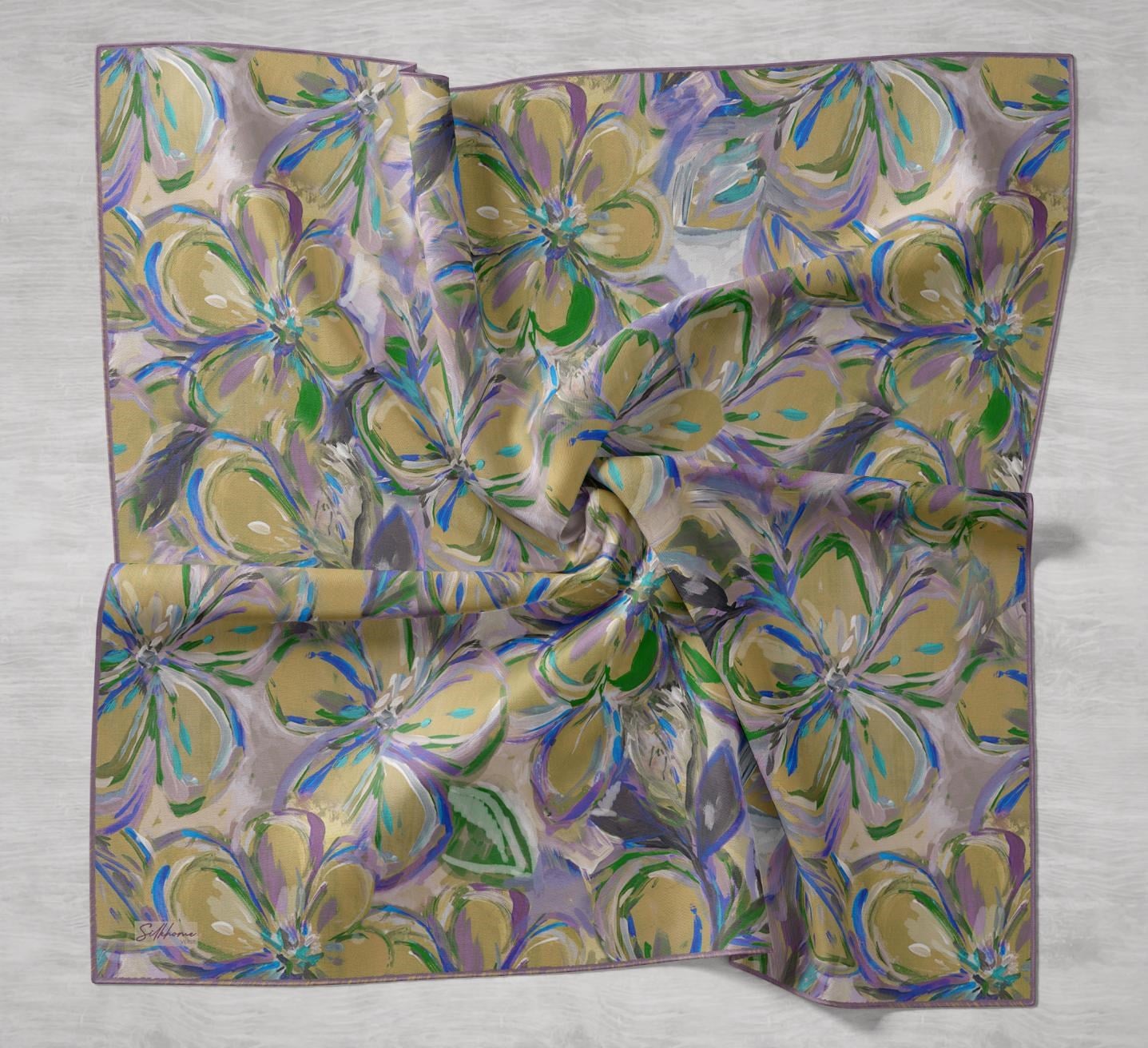 Silk Home Tivil İpek Eşarp IST 11501- 02 Yağ Yeşili Çiçek Desen