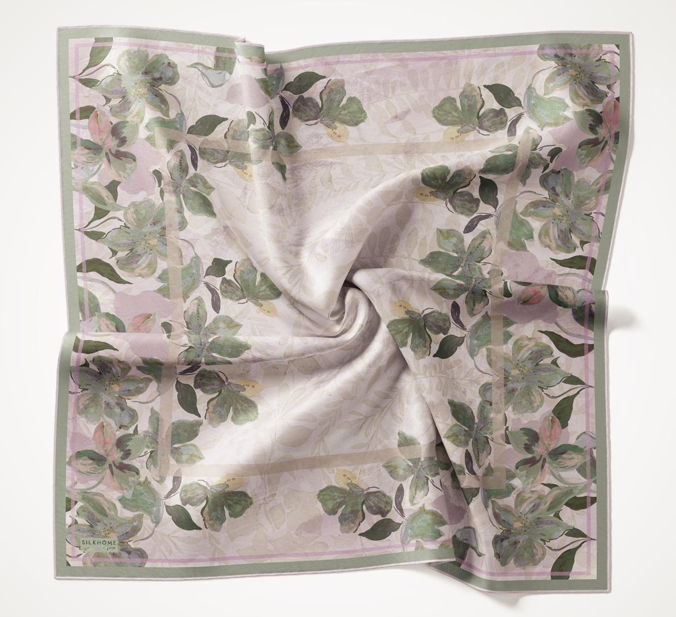 Silk Home Tivil İpek Eşarp IST 11511- 17 Çağla Yeşili Çiçek Desen