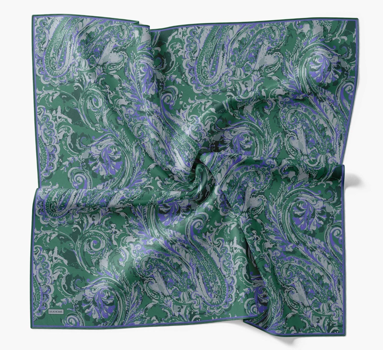 Silk Home Tivil İpek Eşarp IST 11519- 16 Zümrüt Yeşil Etnik Desen