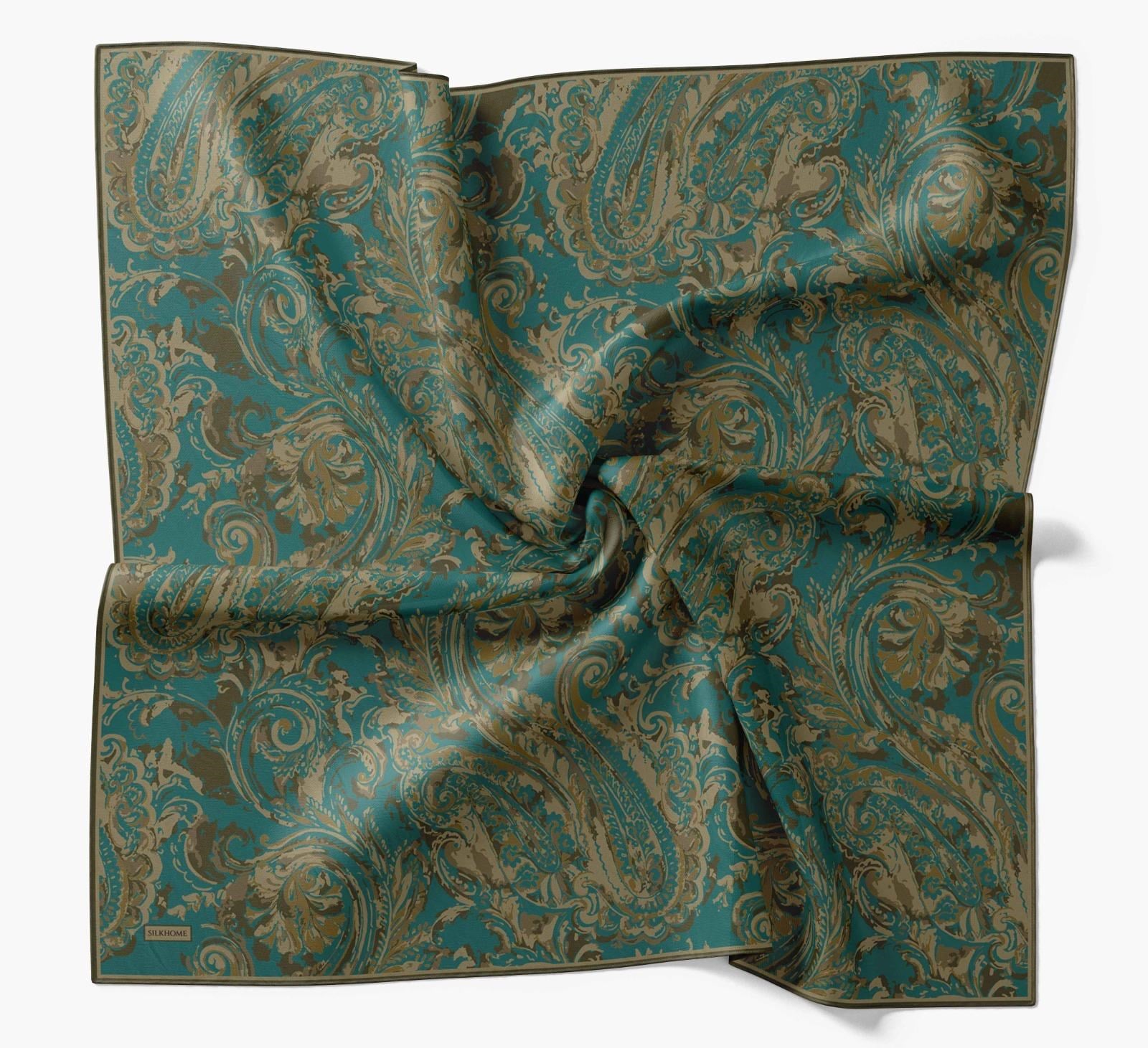 Silk Home Tivil İpek Eşarp IST 11519- 23 Haki - Yağ Yeşil Etnik Desen