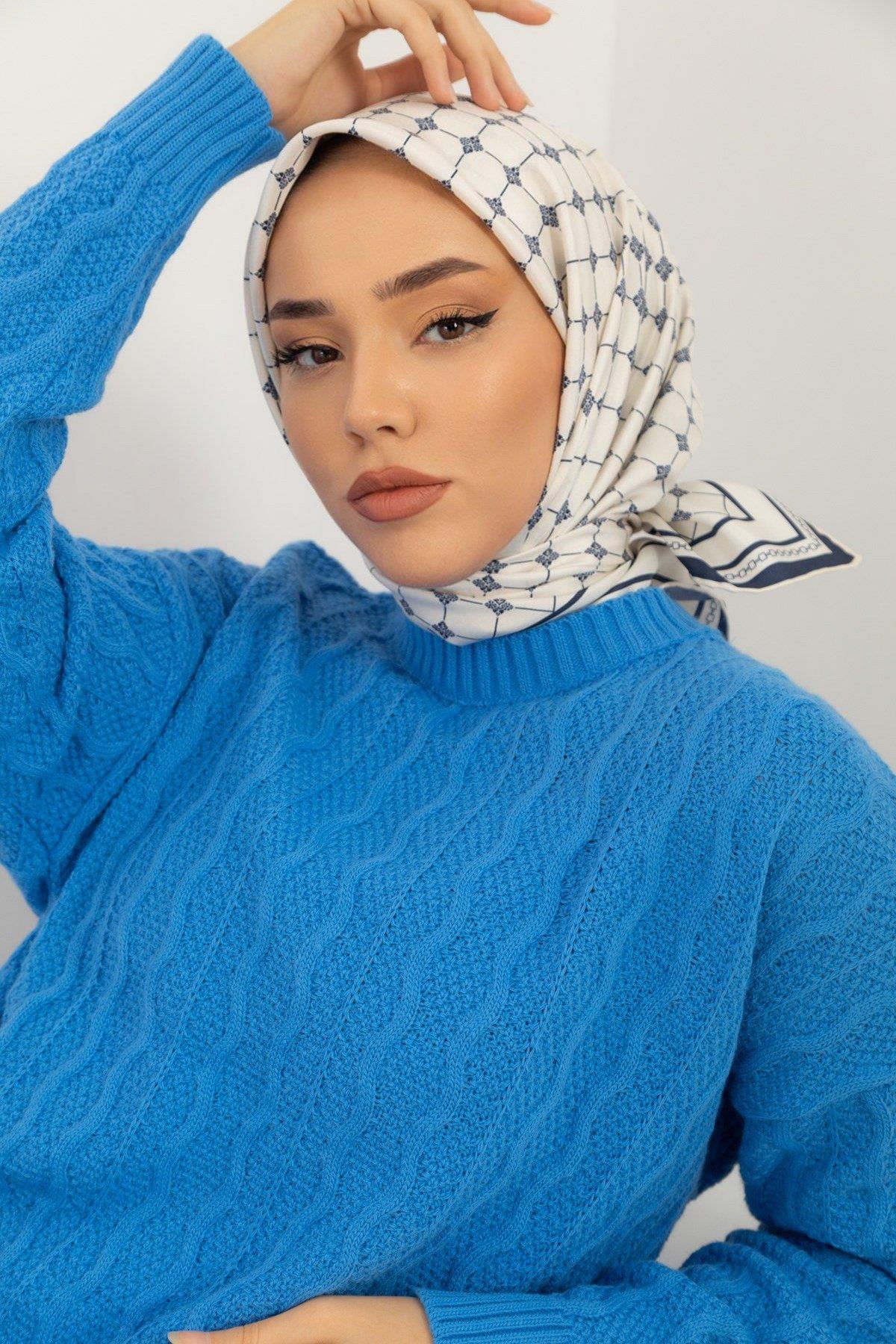Silk Home Tivil İpek Eşarp IST11393-23 Krem, Lacivert