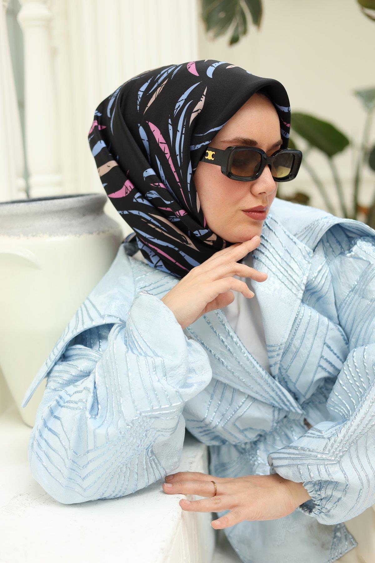Silk Home Tivil İpek Eşarp IST11432-69 Siyah, Pembe, Pudra Vizon, Mavi
