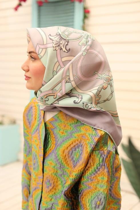 Silk Home Tivil İpek Eşarp İST11436-37 Mint, Leylak, Beyaz, Vanilya, Pembe Karışık Desen