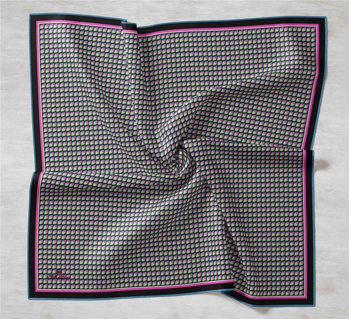Silk Home Tivil İpek Eşarp IST11438-27 Siyah, Pembe, Fosforlu Yeşil, Mavi