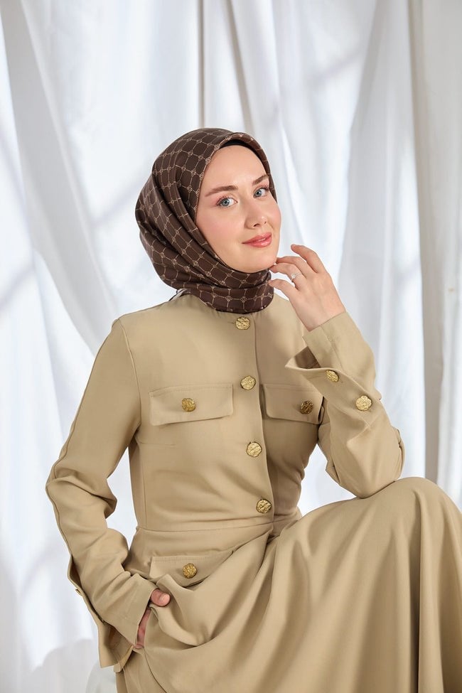 Silk Home Tivil İpek Eşarp Monogram Kahverengi