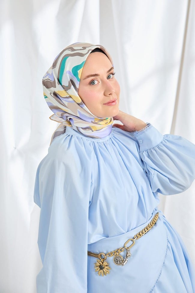 Silk Home Tivil İpek Eşarp Soyut Eflatun