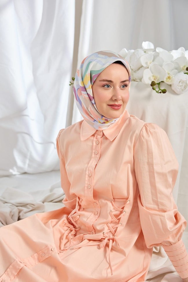 Silk Home Tivil İpek Eşarp Soyut Somon