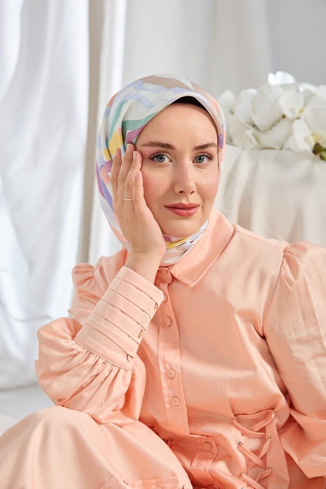 Silk Home Tivil İpek Eşarp Soyut Somon