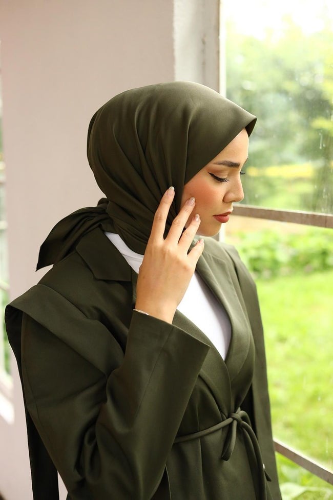 Silk Home Tivil Polyester Eşarp IST 11343-15 Haki Düz Desen