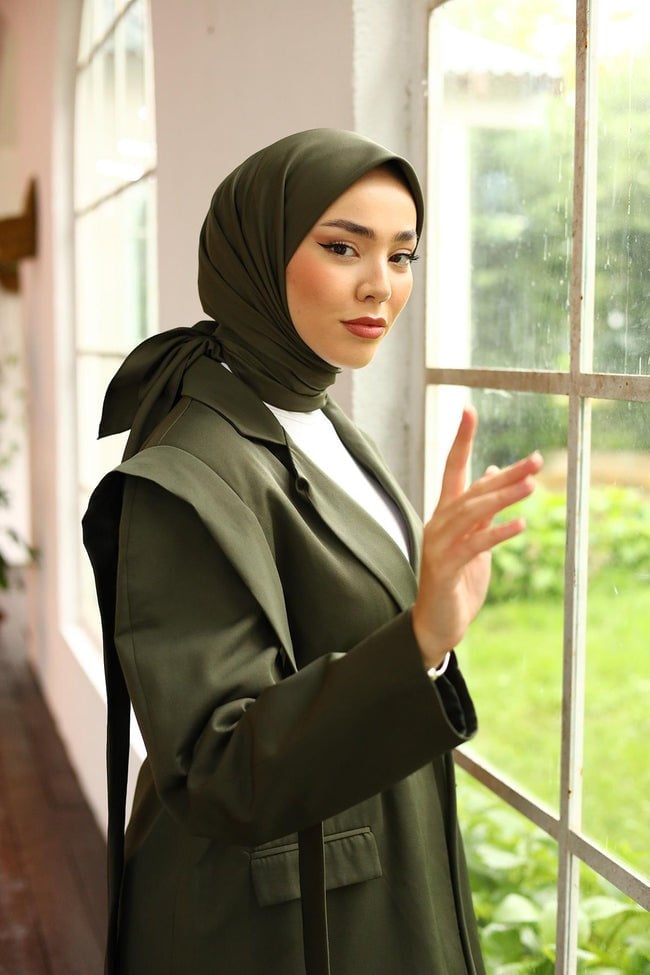 Silk Home Tivil Polyester Eşarp IST 11343-15 Haki Düz Desen