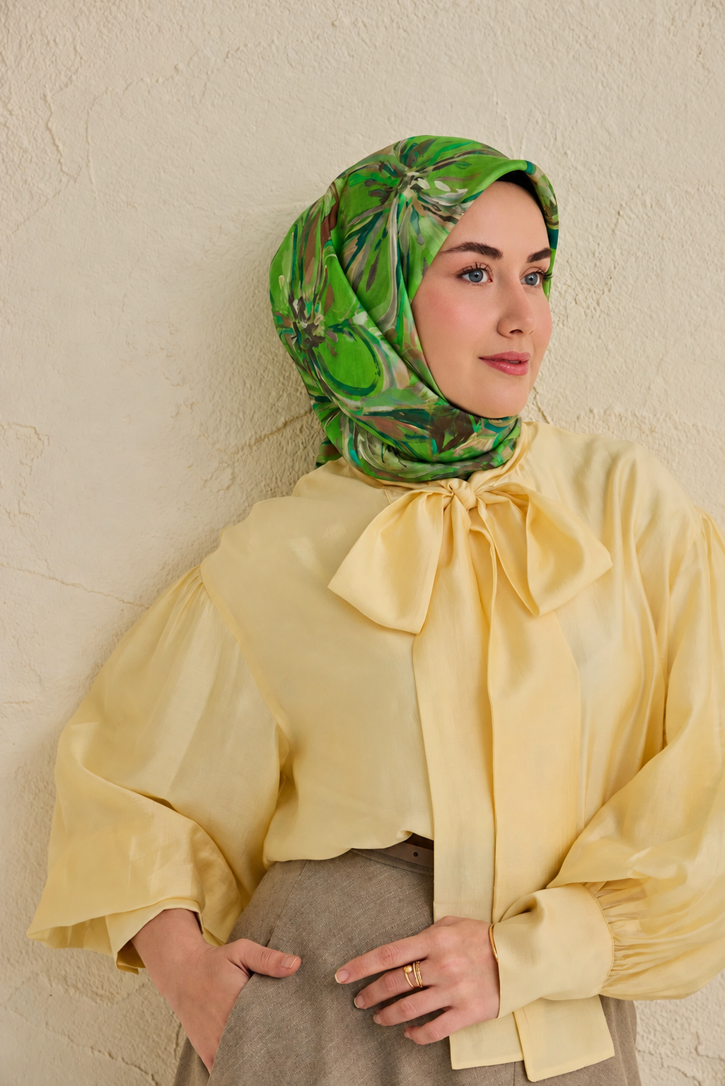 Silk Home Tivil Saf İpek 11501 - 06 Yeşil Çiçek Desen