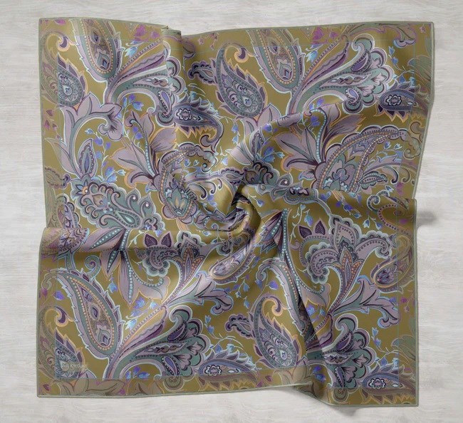 Silk Home Tivil Saf İpek 11504 - 11 Yağ Yeşili Etnik Desen 