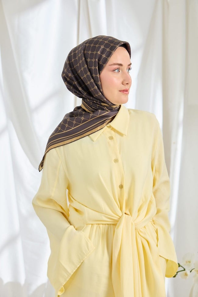 Silk Home Twill İpek Eşarp Monogram Acı Kahve