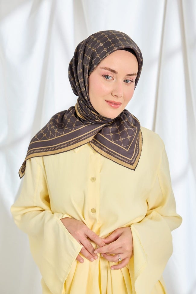 Silk Home Twill İpek Eşarp Monogram Acı Kahve
