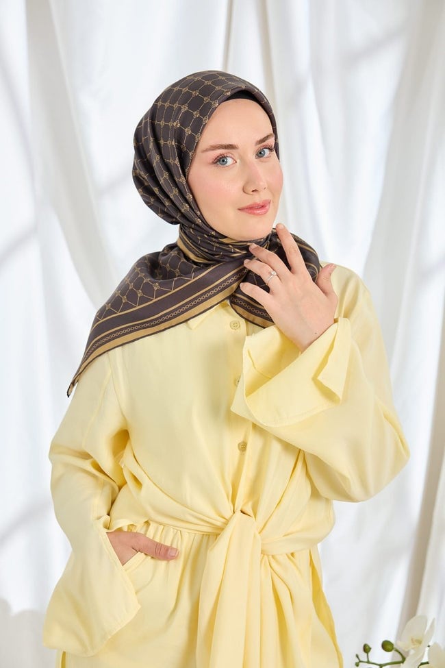 Silk Home Twill İpek Eşarp Monogram Acı Kahve