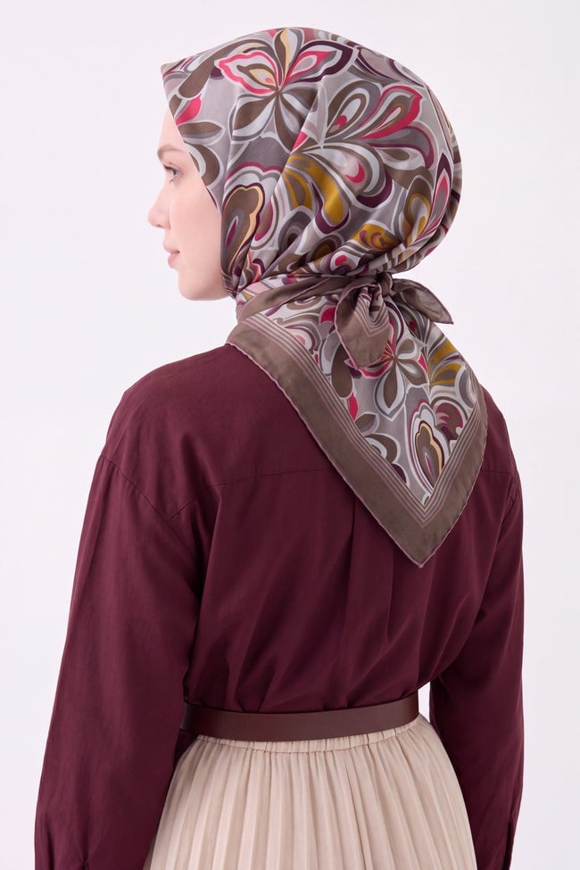 Silk Home Velora Eşarp Aura Floral Koyu Vizon