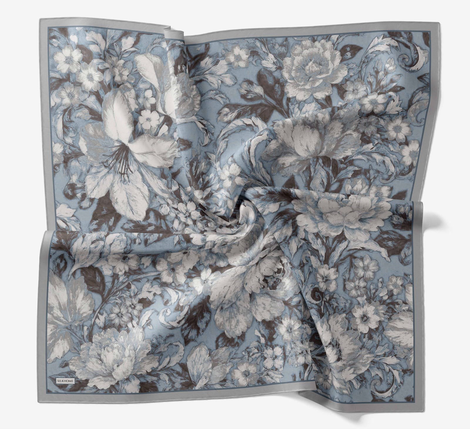 Silk Home Velora Eşarp IST Gri - İndigo  Çiçek Desen
