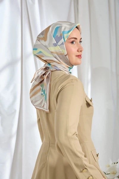 Silkhome Tivil İpek Eşarp 11541 05 Vizon Mavi Soyut Desen