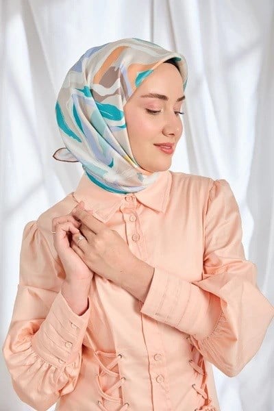 Silkhome Tivil İpek Eşarp 11541 06 Mint Yeşili Lila Soyut Desen