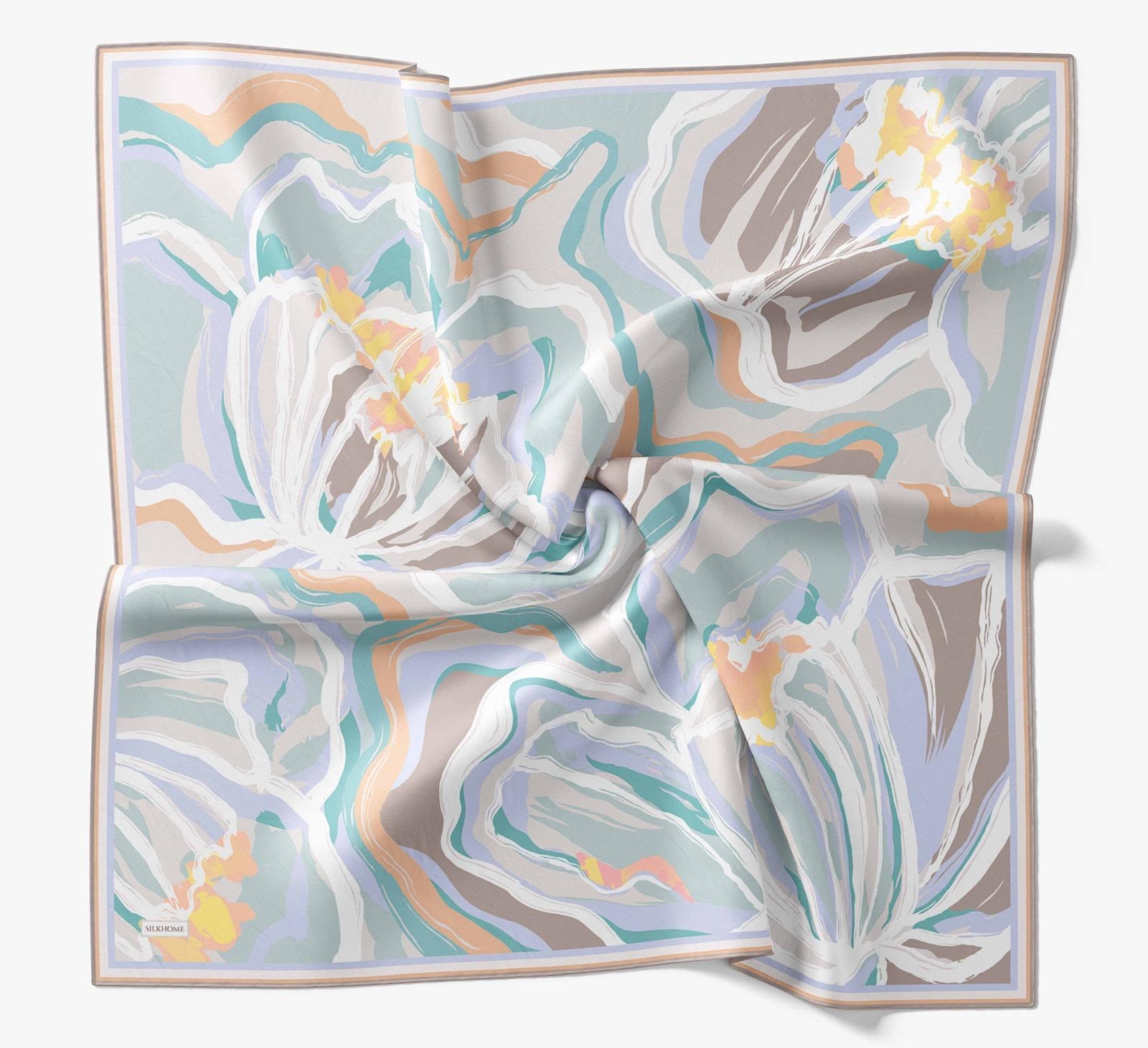 Silkhome Tivil İpek Eşarp 11541 06 Mint Yeşili Lila Soyut Desen