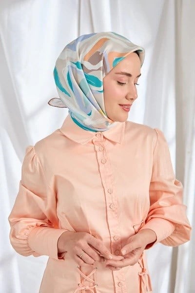 Silkhome Tivil İpek Eşarp 11541 06 Mint Yeşili Lila Soyut Desen