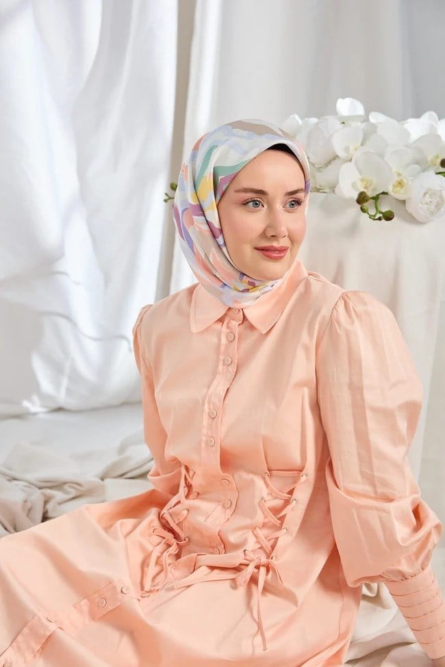 Silkhome Tivil İpek Eşarp 11541 08 Vizon Somon Soyut Desen
