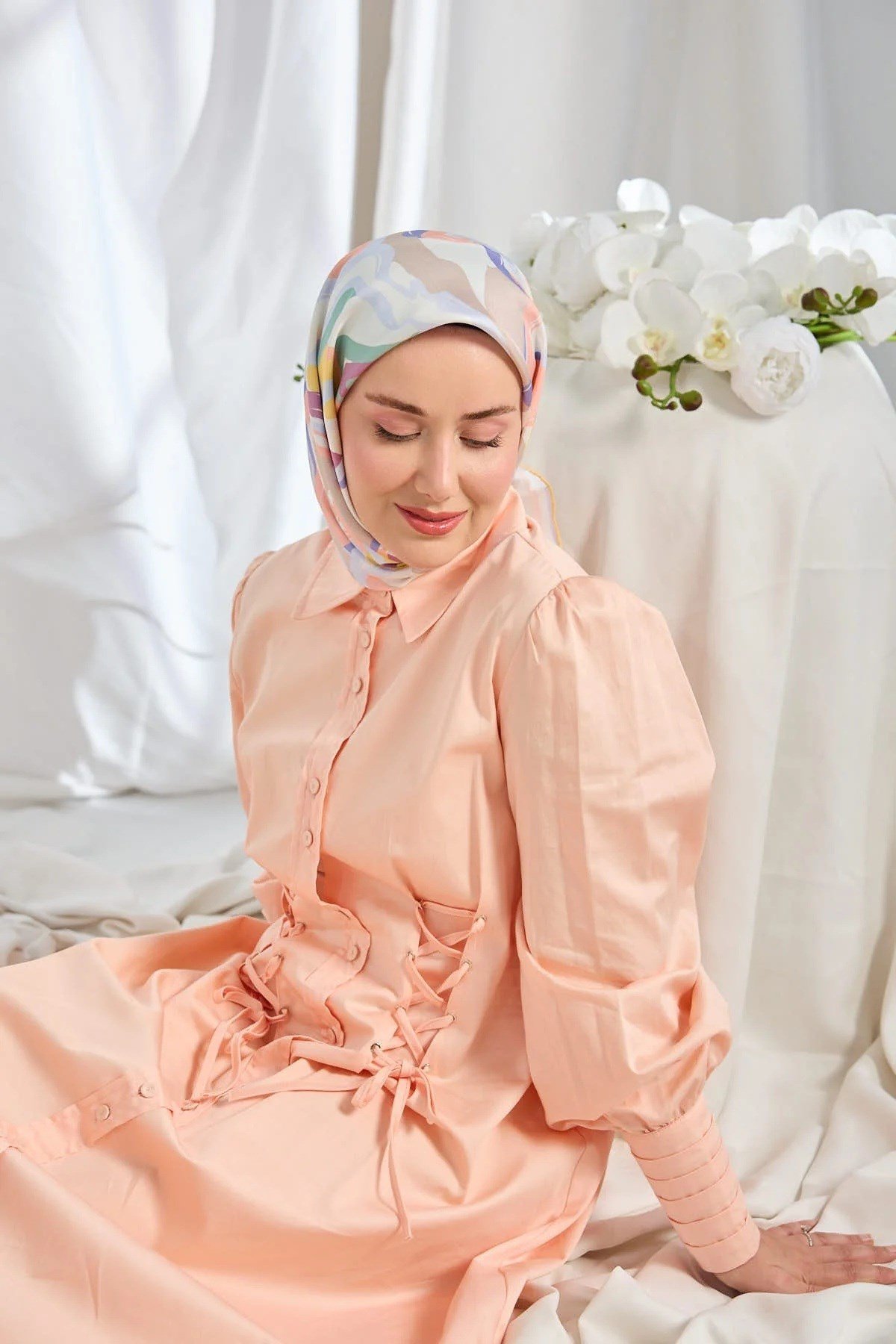 Silkhome Tivil İpek Eşarp 11541 08 Vizon Somon Soyut Desen