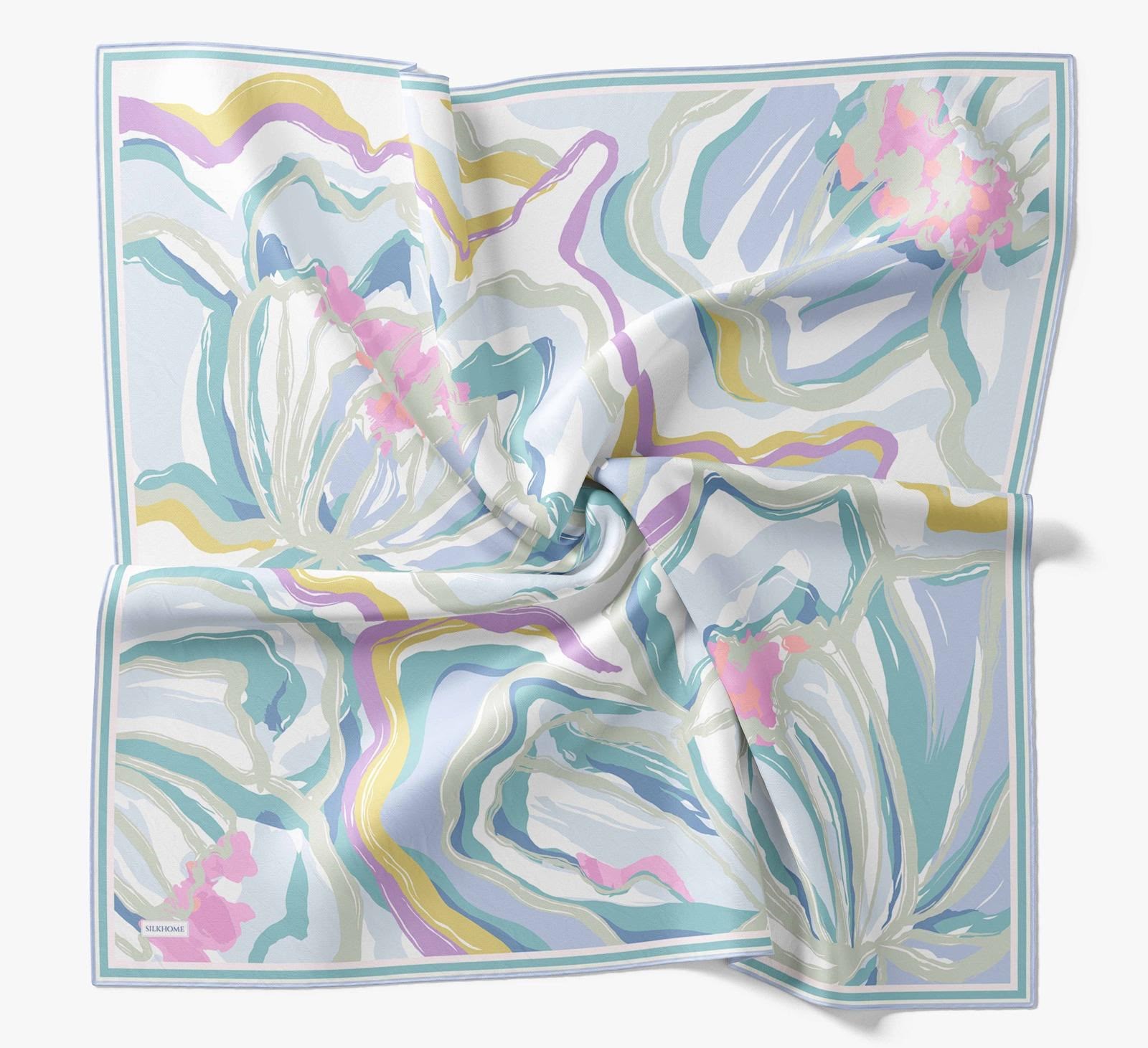 Silkhome Tivil İpek Eşarp 11541 11 Buz Mavisi Mint Yeşili Soyut Desen