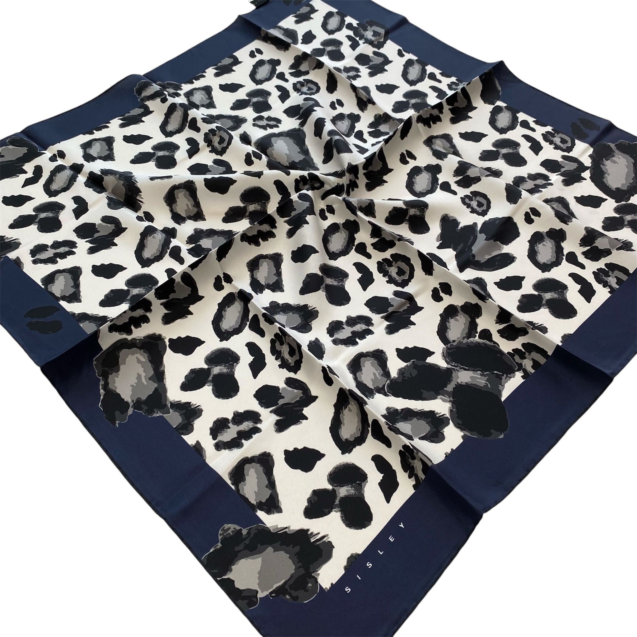 Sisley Sura Saf İpek Eşarp Lacivert Leopar Desen 2034 - 004