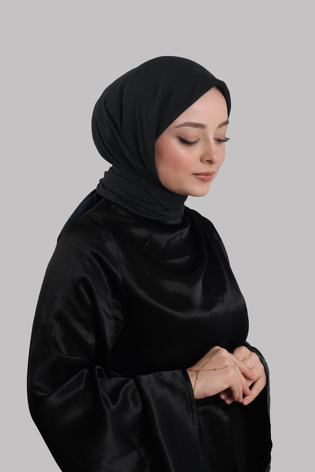 Siyah Düz Klasik Eşarp İtalyan Dikişli Pamuk Caz Sade 202210_01