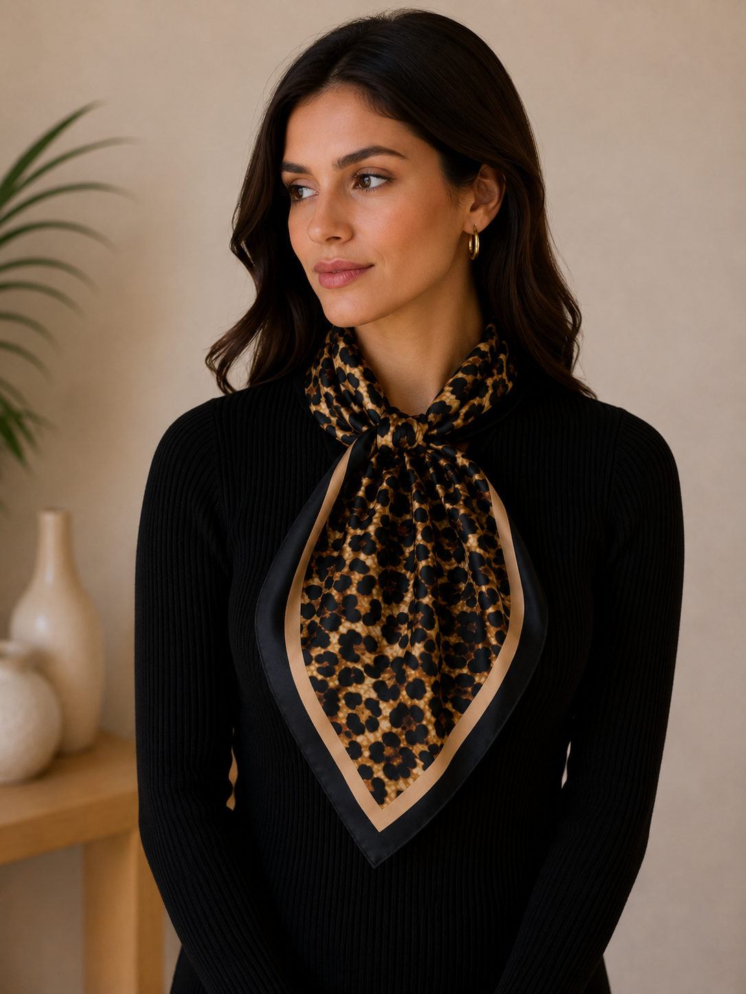 Siyah Kahverengi Leopar Fular