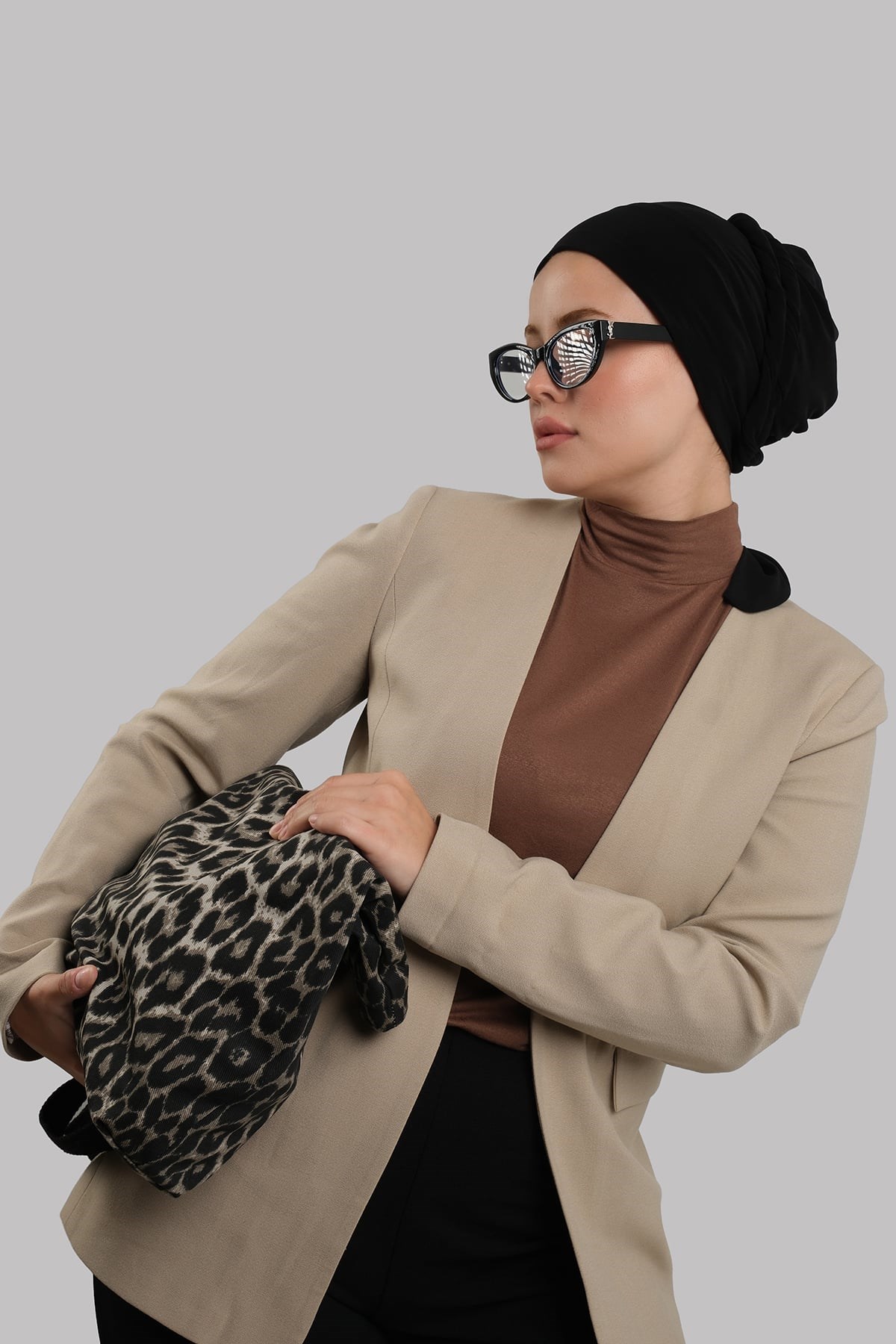Siyah Versa Kuyruklu Pratik Tesettür Bone Sandy Büzgülü 2515_01