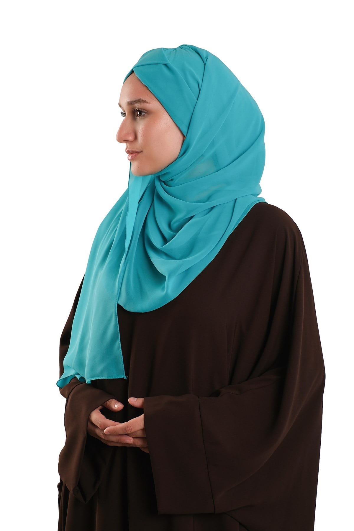 Su Yeşili Pratik Hazır Geçmeli Bone Şal Şifon Kendinden Boneli Tek Bantlı 1453_32