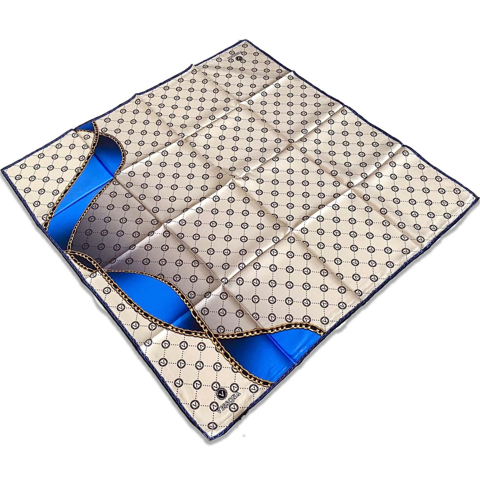Vissona Cream-Blue Twill Silk Scarf DGN51333-0003-0032