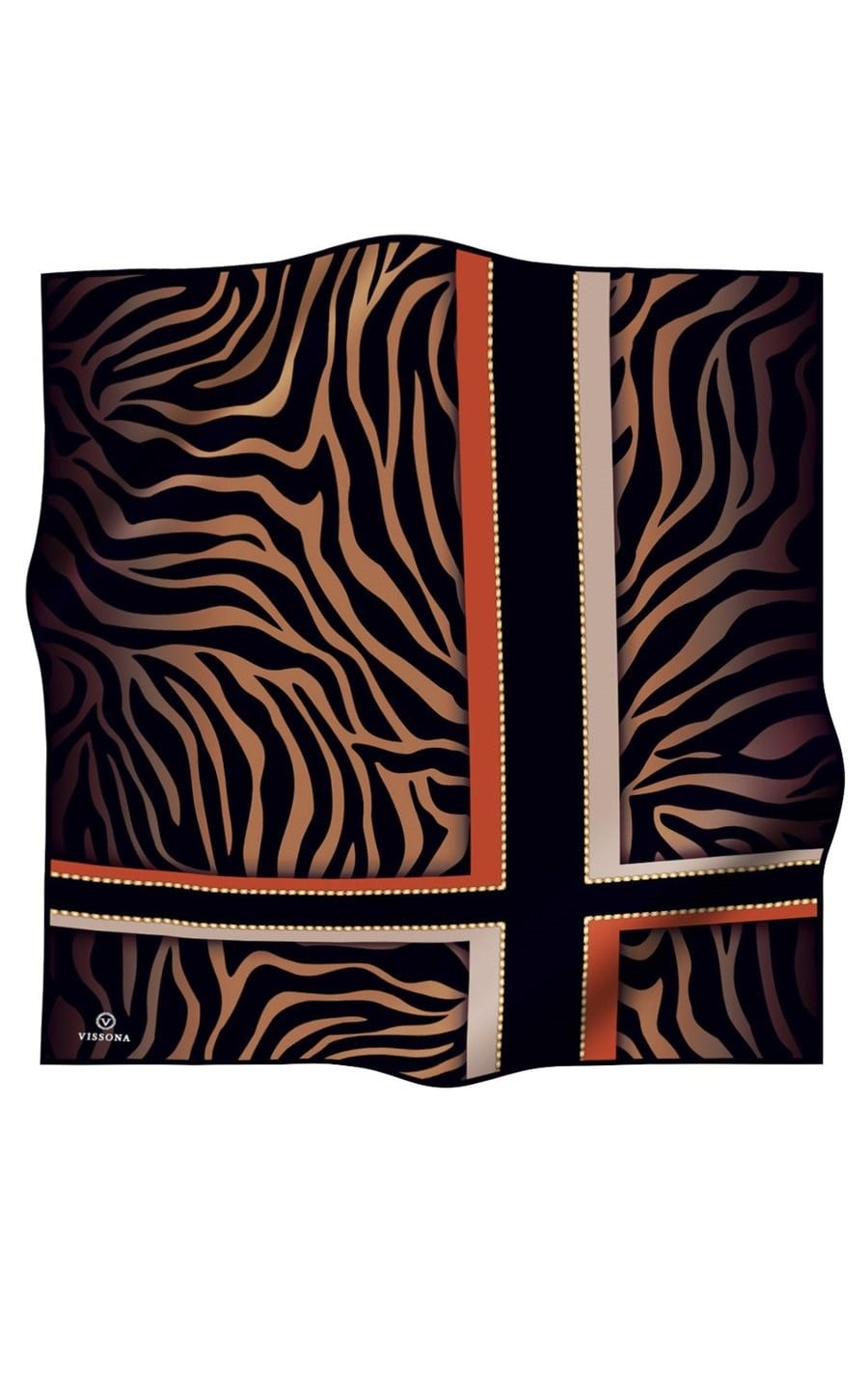 Vissona Tivil İpek Eşarp 10581 05 Siyah Taba Zebra Desen