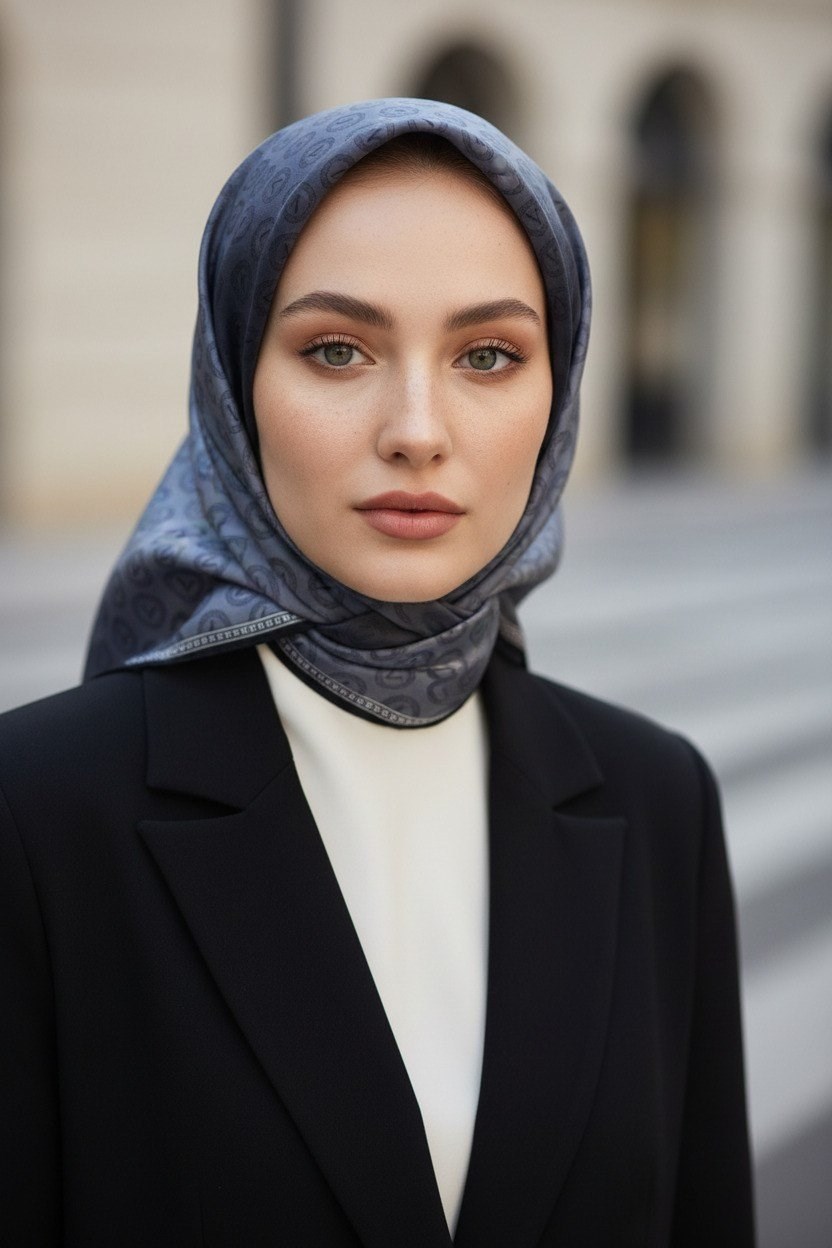 Vissona Tivil İpek Eşarp 11276 - 0001 Füme Monogram Desen