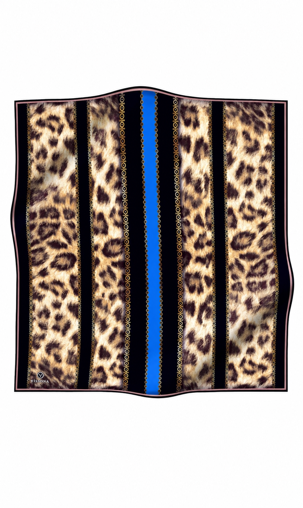 Vissona Tivil İpek Eşarp 17065 - 11 - 0032 - 0001 Saks Mavisi - Siyah Leopar Desen