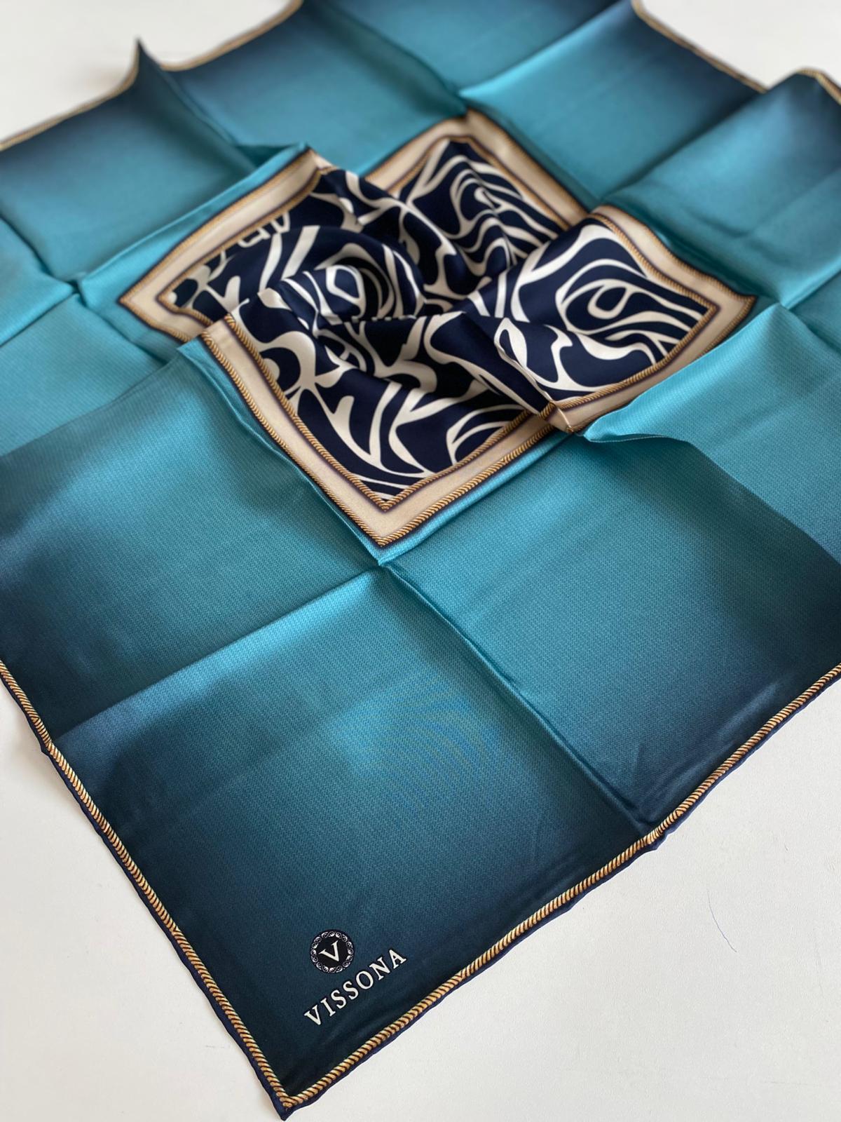 Vissona Tivil İpek Eşarp 17536 - 0039 - 0033 Petrol Yeşili Batik Desen