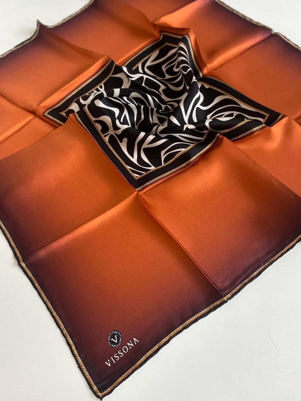Vissona Tivil İpek Eşarp 17536 - 3 - 0014 - 0001 Taba Siyah Zebra Batik Desen