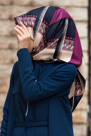 Vissona Tivil İpek Eşarp 17540 - 0026 - 0033 Lacivert Batik Desen